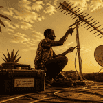 dépannage antenne tv technicien ajuste antenne sur toit