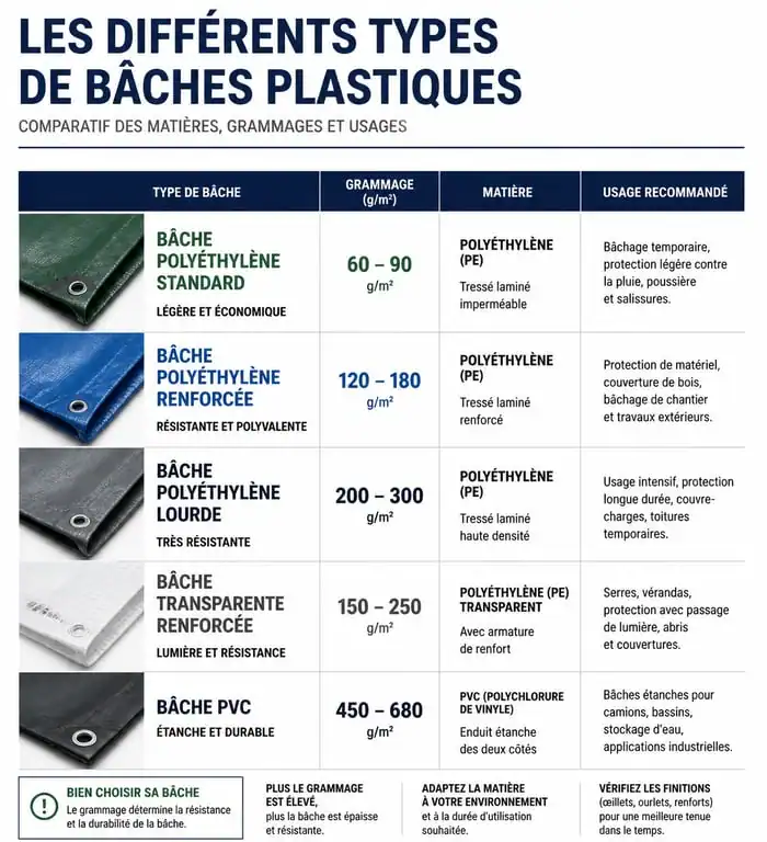Comparatif des types de bâches plastiques : grammage et usages recommandés