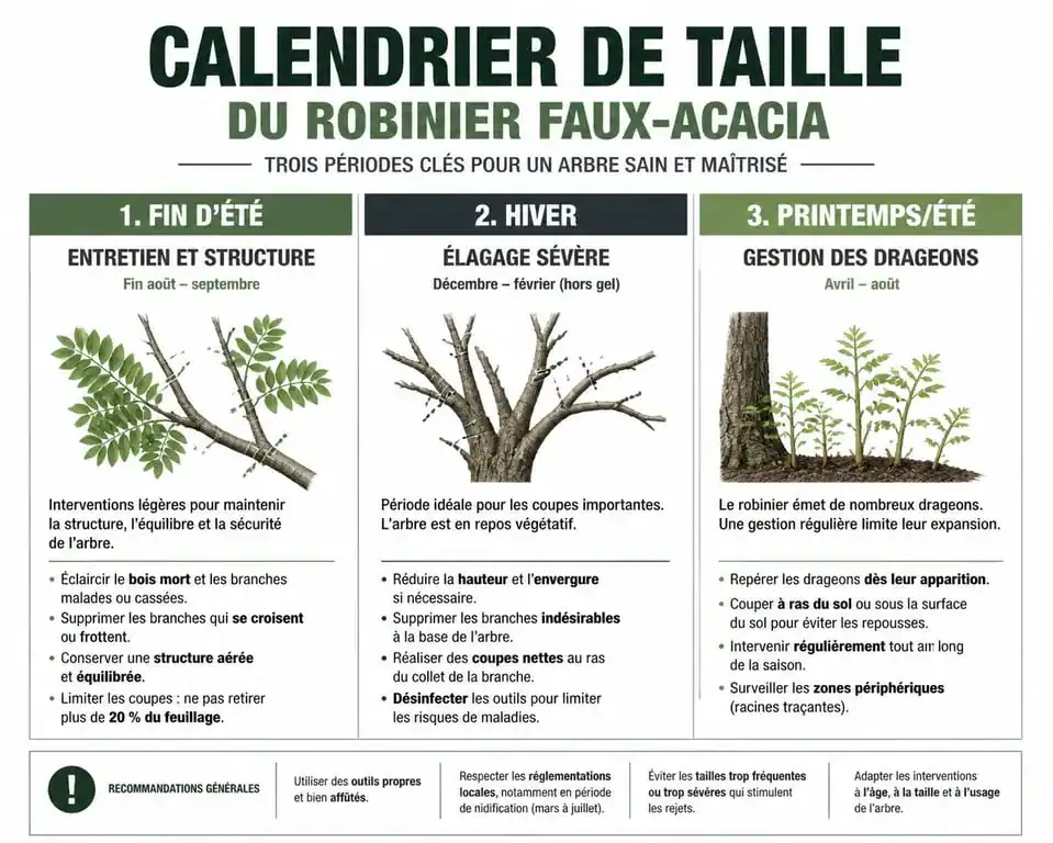 Calendrier de taille du robinier faux-acacia : périodes et objectifs