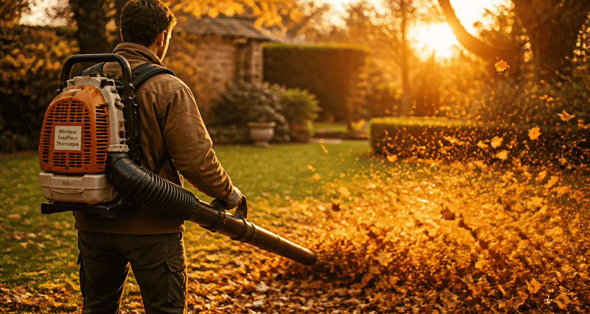 meilleur souffleur thermique utilisé dans un jardin d'automne