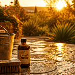 nettoyage dalle terrasse javel avec savon noir et brosse