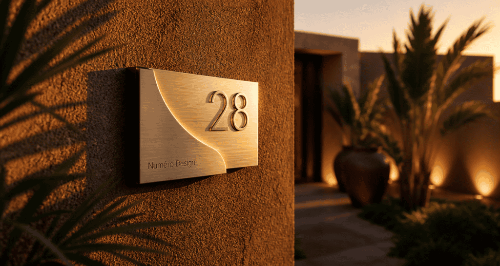 Numero de maison design aluminium sur mur moderne