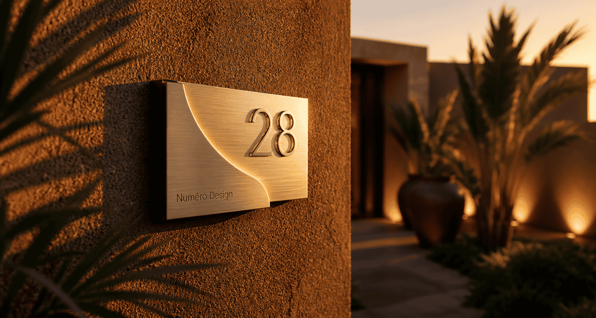 Numero de maison design aluminium sur mur moderne