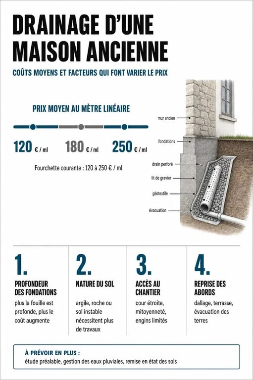 Estimation des prix pour le drainage d'une maison ancienne au mètre linéaire