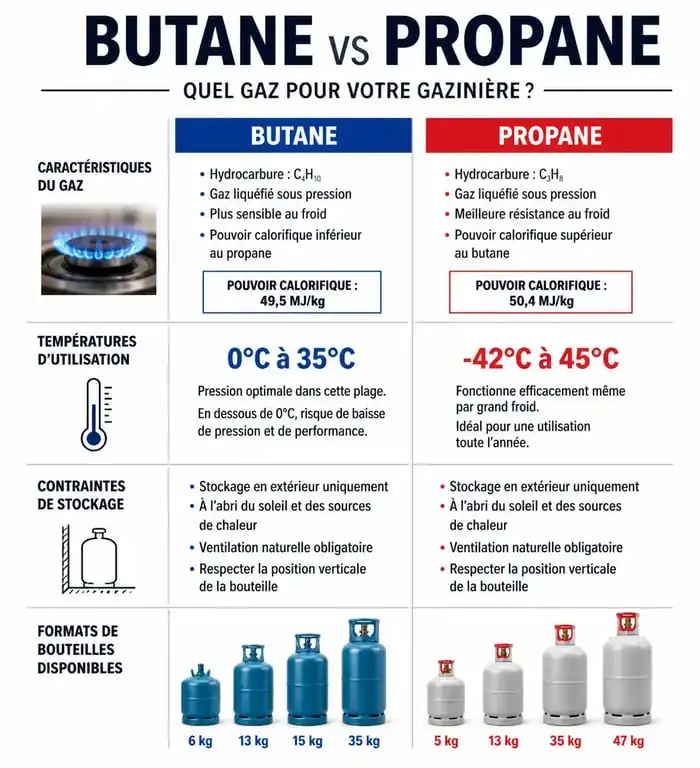 Comparatif butane et propane pour quelle bouteille de gaz pour gazinière