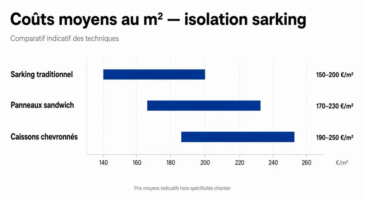 Comparatif des prix au m² pour l'isolation de toiture par sarking selon la technique utilisée