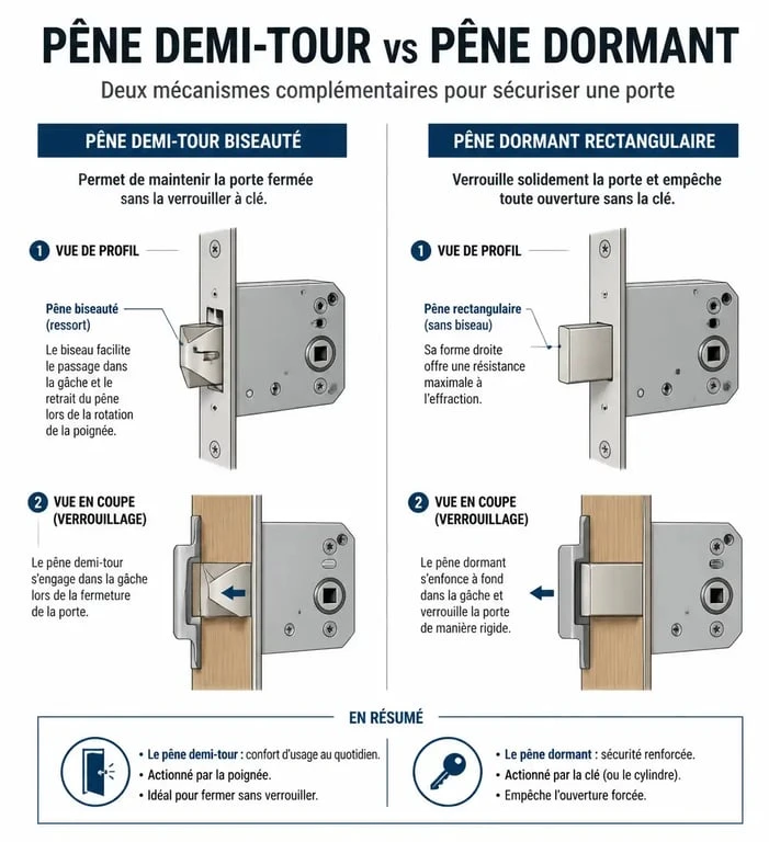 Schéma explicatif du fonctionnement d'une serrure pour comprendre comment ouvrir une porte claquée sans clé