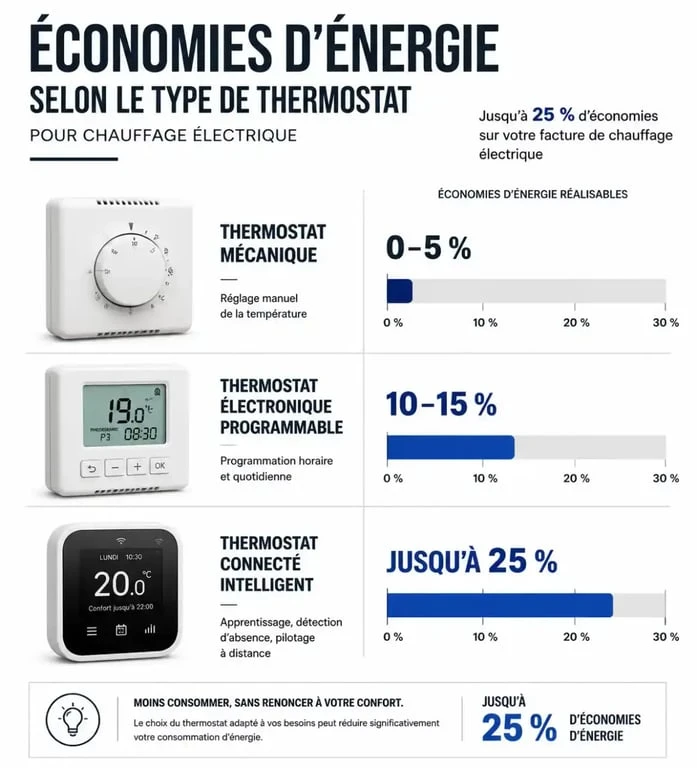 Infographie des économies d'énergie avec un thermostat pour chauffage électrique