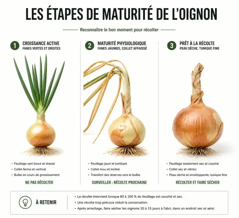 Signes de maturité pour savoir quand récolter les oignons au potager