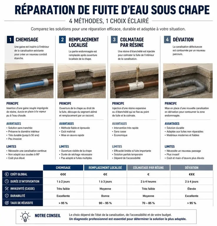 Comparatif des méthodes de réparation pour fuite d'eau canalisation enterrée sous chape
