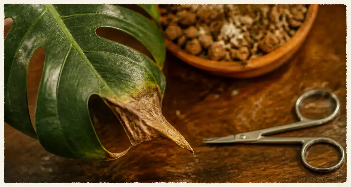 Faut il couper le bout des feuilles marron : feuille Monstera brune