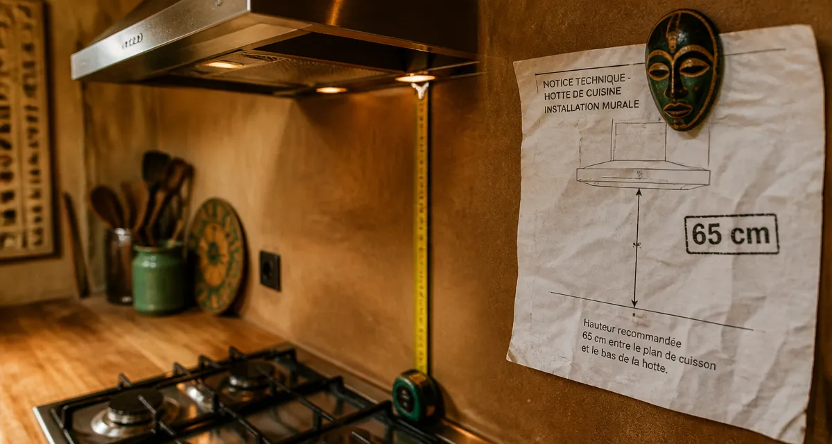 Hauteur plan de travail hotte : distance 65 cm