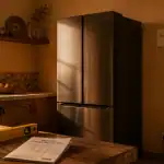 installation frigo dans cuisine lumineuse