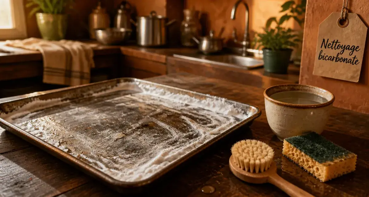 Nettoyer plaque de four au bicarbonate pour dissoudre graisses brûlées