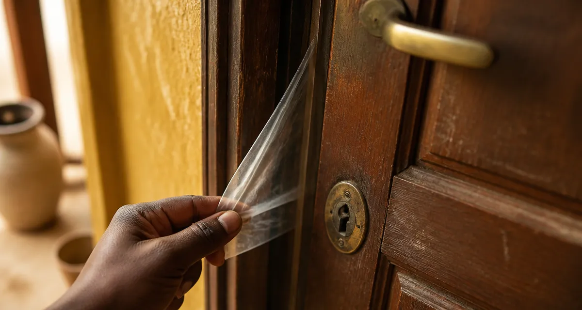 Ouvrir une porte : feuille glissée dans la serrure, porte entrouverte, sans clé