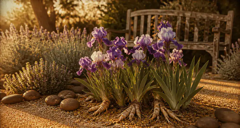 que mettre au pied des iris en massif fleuri
