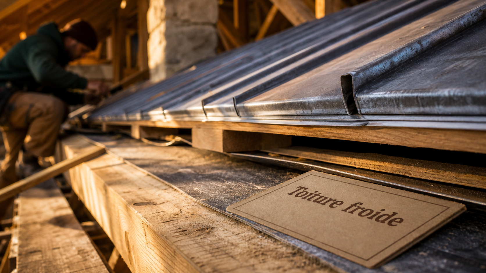 Toiture zinc isolation avec lame ventilée 40 mm et jonction zinc/bois anti-corrosion