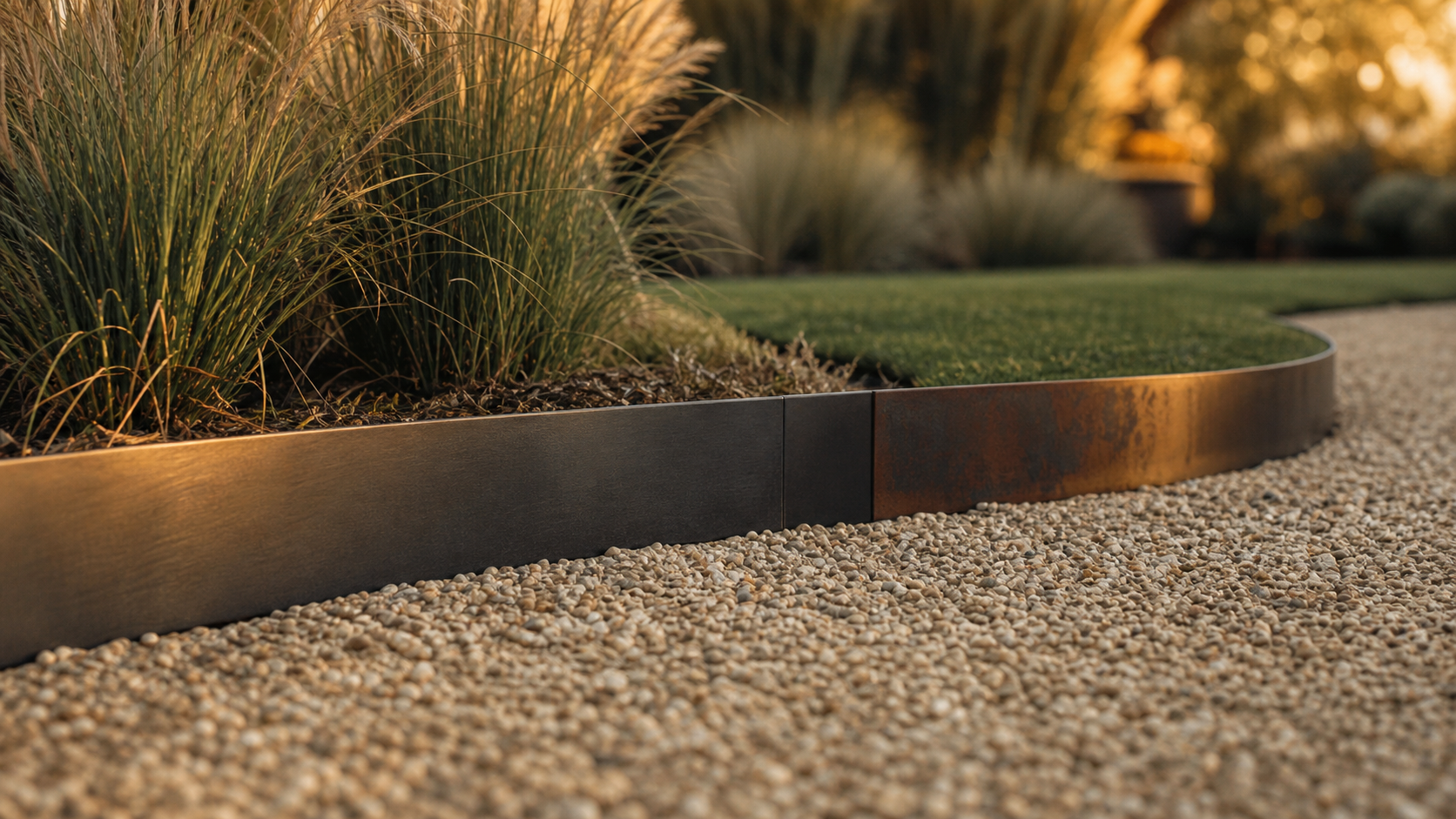 Bordure de jardin en metal acier et corten, pose soignée