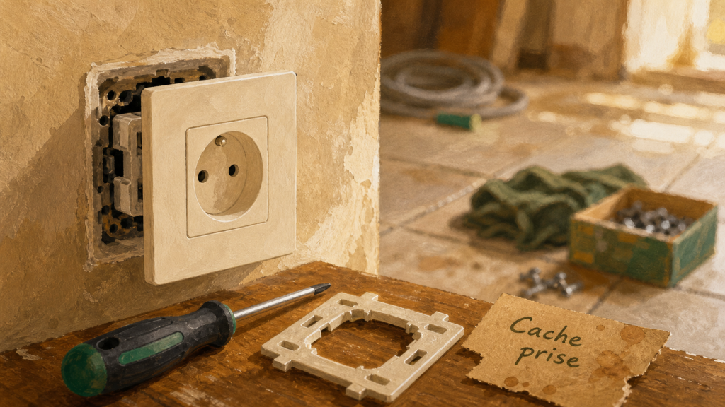 Cache prise de courant en rénovation, avec niveaux IP à vérifier