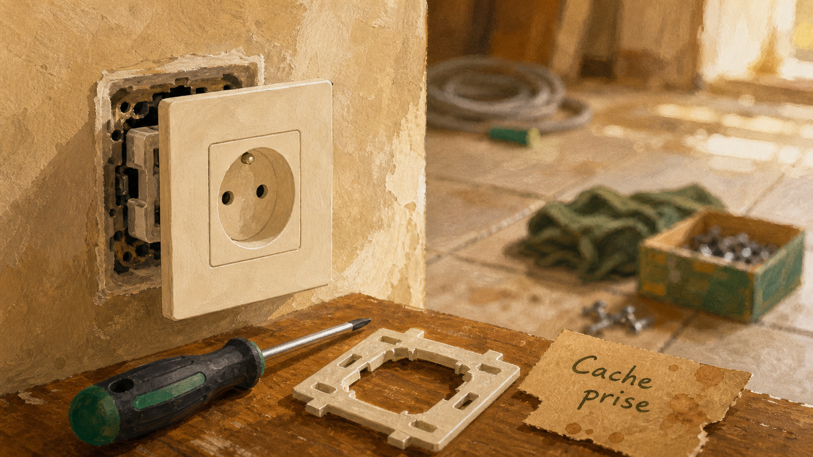 Cache prise de courant en rénovation, avec niveaux IP à vérifier