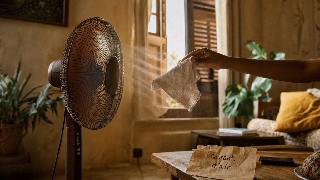 Comment rafraîchir une pièce avec un ventilateur : linge humide près d’une fenêtre
