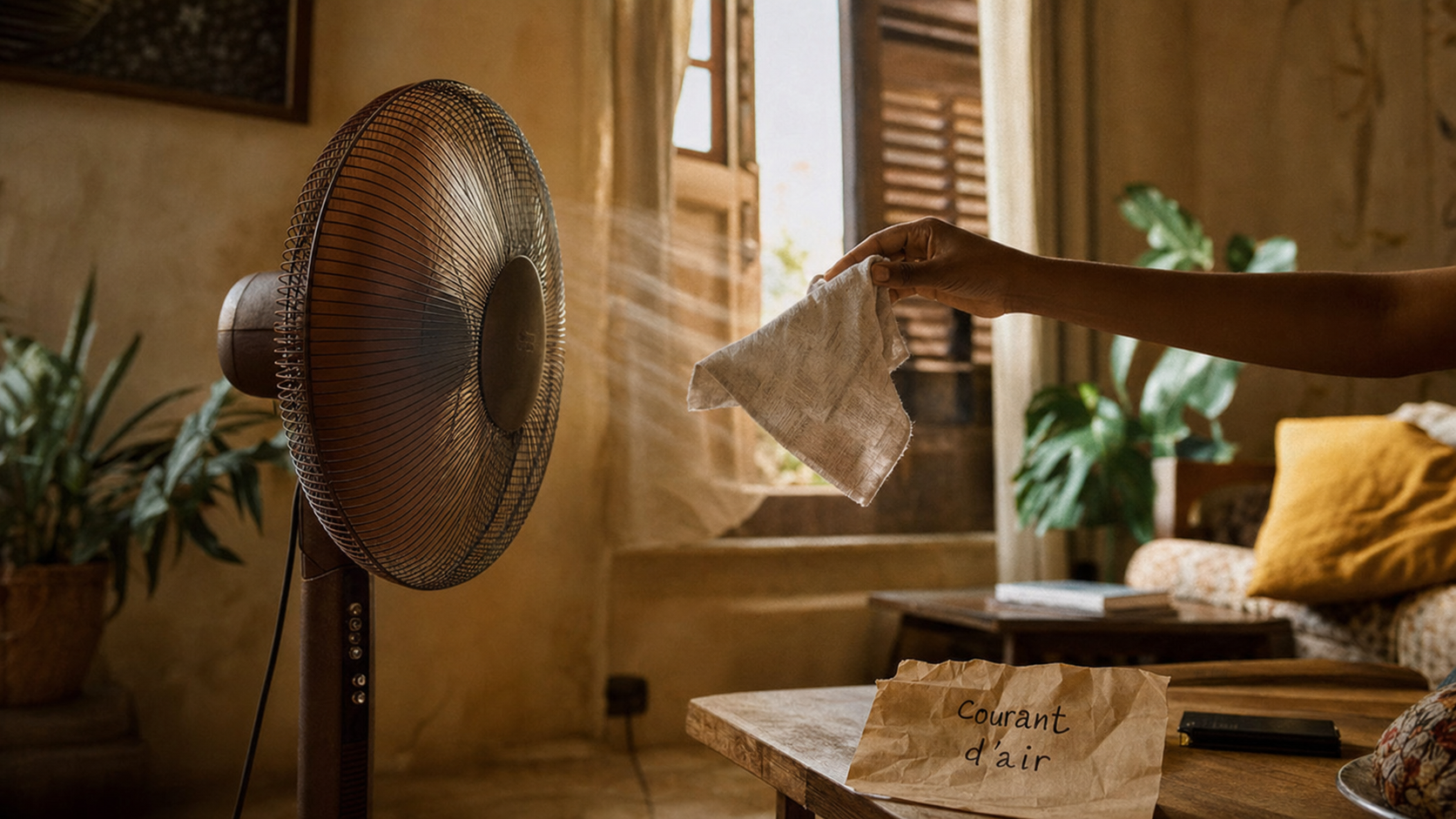 Comment rafraîchir une pièce avec un ventilateur : linge humide près d’une fenêtre