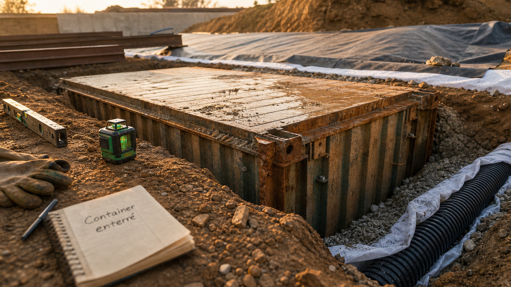 Enterrer un container : pression du sol, EPDM et permis