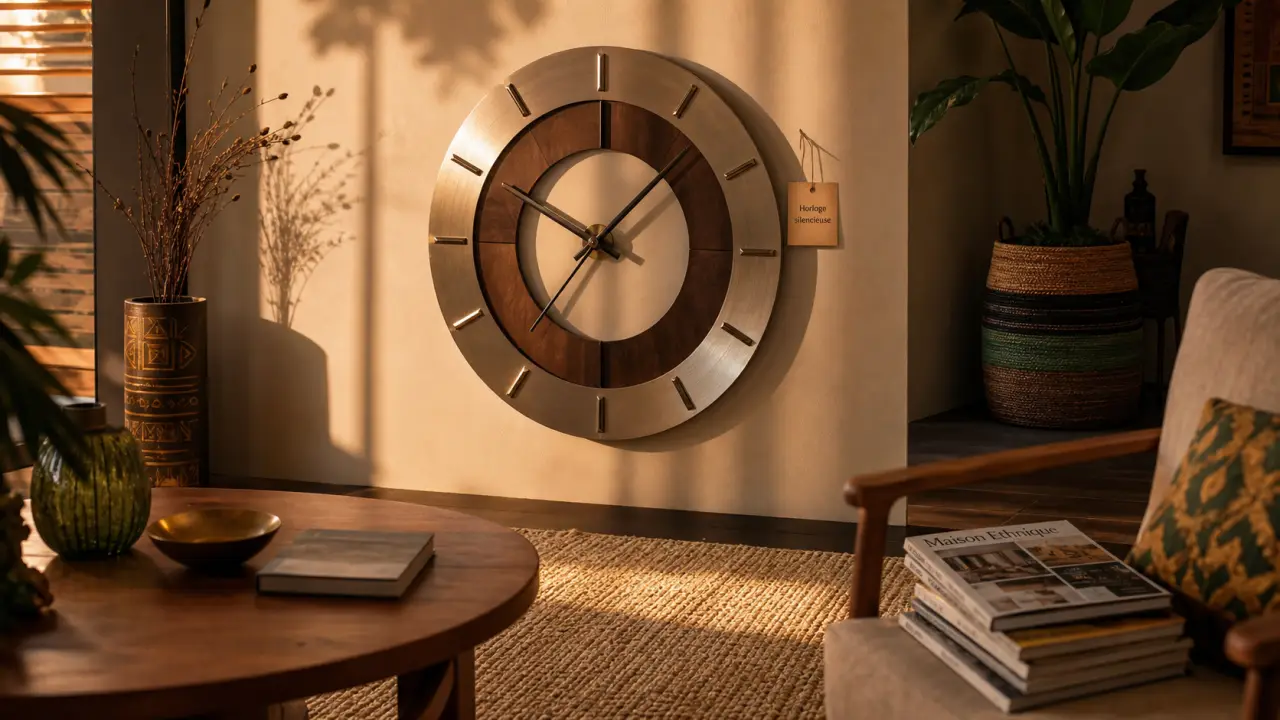 Horloges design grand diamètre métal et bois en salon