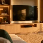 Meuble bibliothèque tv 140 cm en chêne clair, mur TV contemporain