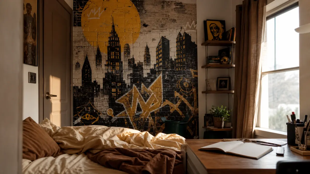 Chambre ado avec papier peint panoramique urbain