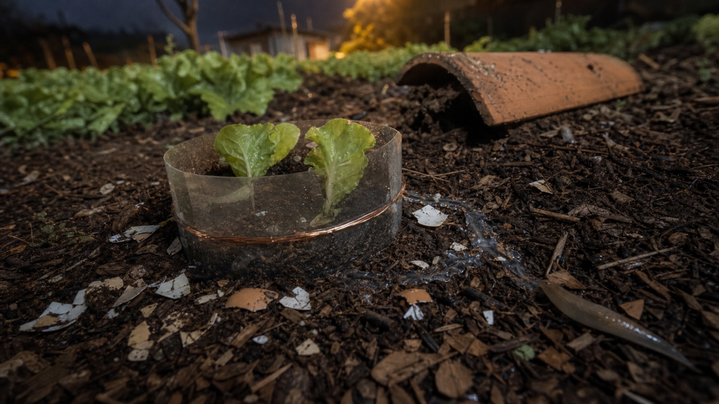 Protéger son potager des limaces : jeunes plants avec anneau anti-limace