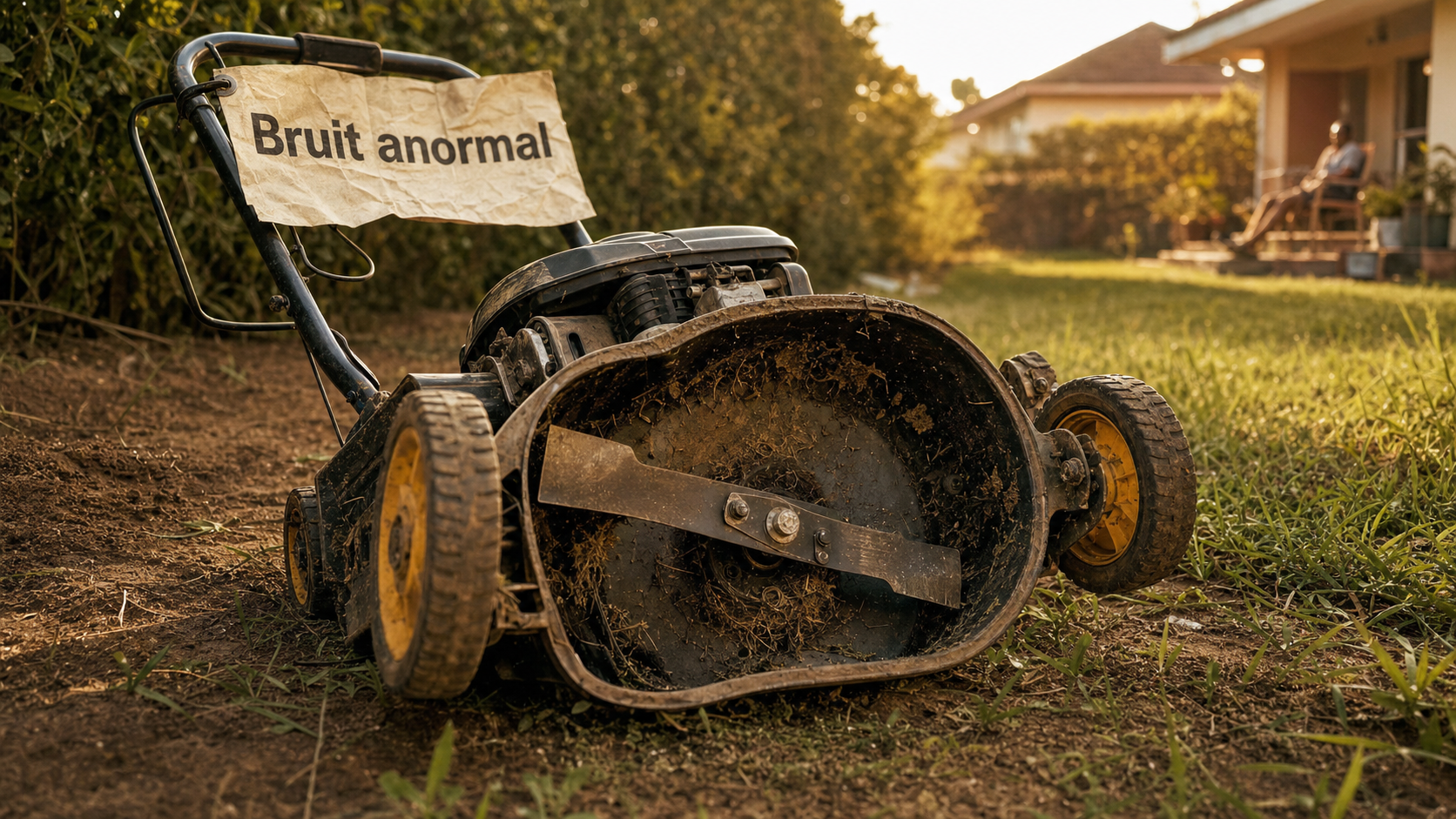 Tondeuse bruit anormal au jardin, tondeuse thermique ouverte