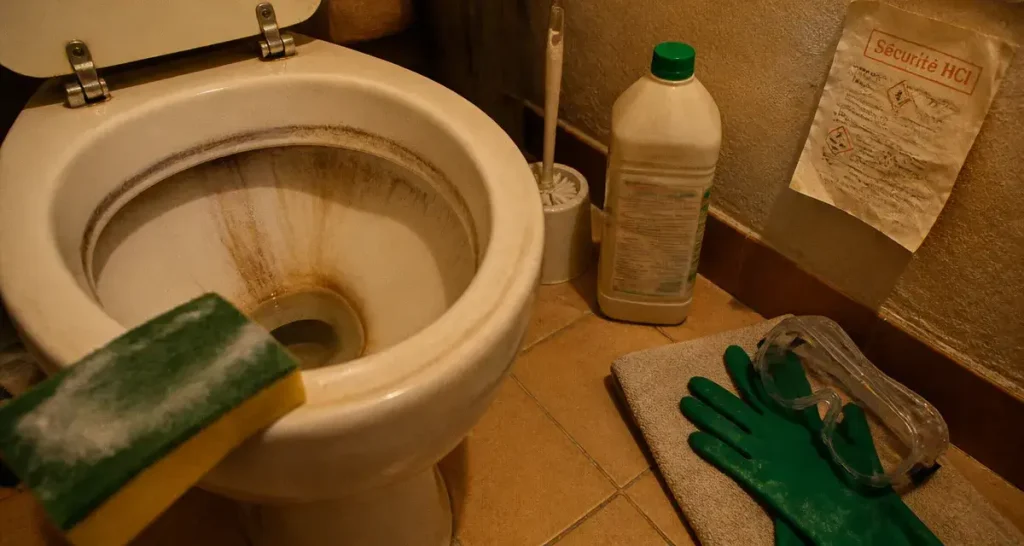 Acide chlorhydrique dans les toilettes : détartrage efficace, risques réels et alternatives