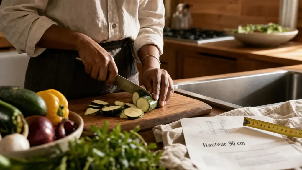 Hauteur du plan de travail en cuisine : 90 cm de repère, pas une règle absolue