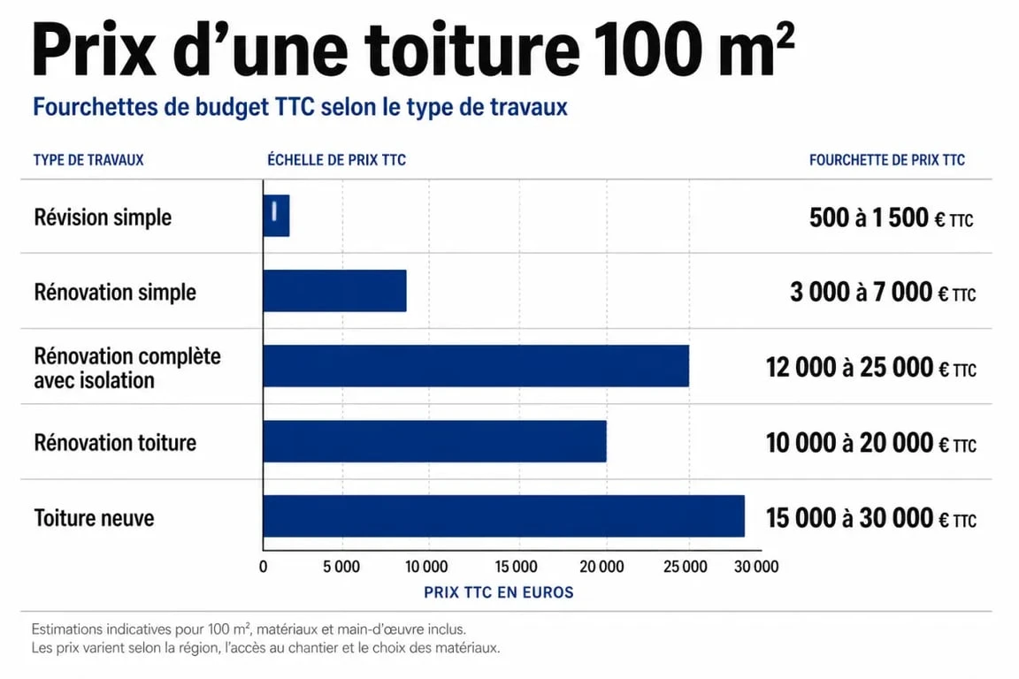 Prix d une toiture 100m2 selon le type de travaux, infographie comparative