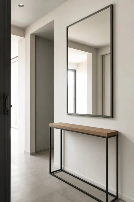 Miroir entree dans une entrée contemporaine lumineuse avec console fine