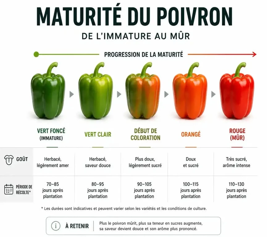 Évolution de la couleur et maturité du poivron