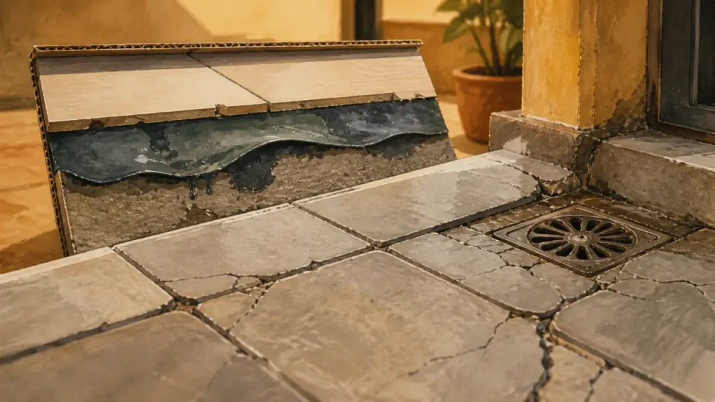 Terrasse carrelée qui fuit : 2 solutions d’étanchéité, 5 signes d’alerte et le bon budget