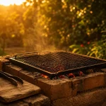 Faire un barbecue maison : grille noire sur foyer en briques réfractaires
