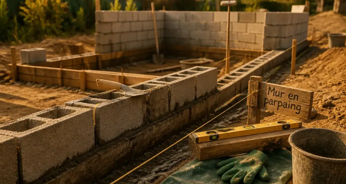 Monter un mur en parpaing : parpaings sur fondation, mortier
