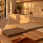 Cuisine équipée beige : contrastes et relief