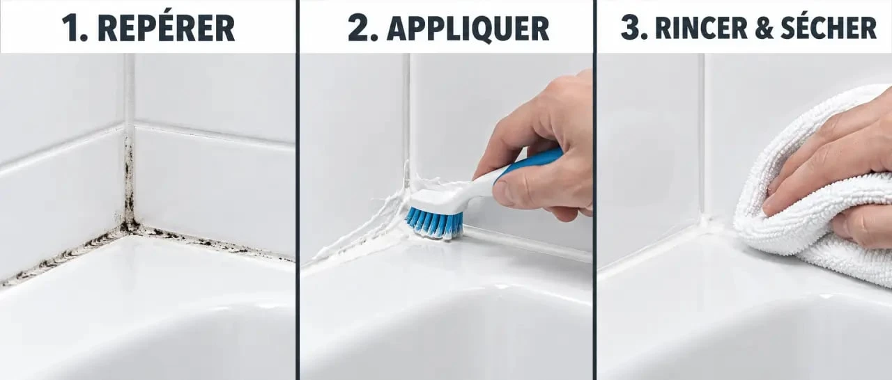 Nettoyer joint salle de bain noirci en trois étapes