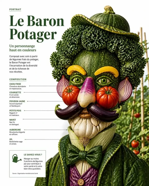 Personnage légume style Arcimboldo dans le court métrage Patate et le jardin potager