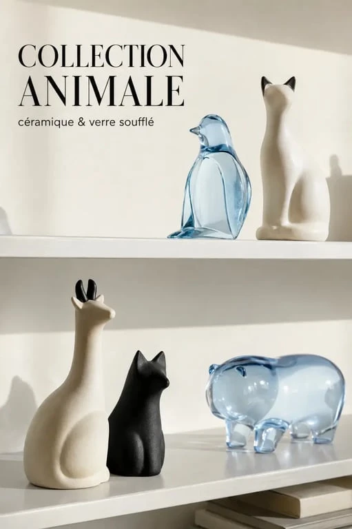 Animaux décoration intérieure : petites figurines sur étagère dans une décoration intérieure