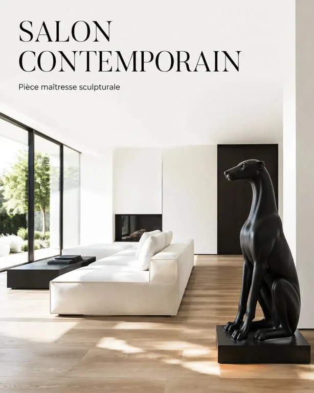 Animaux décoration intérieure : grande statue animalière dans un salon contemporain
