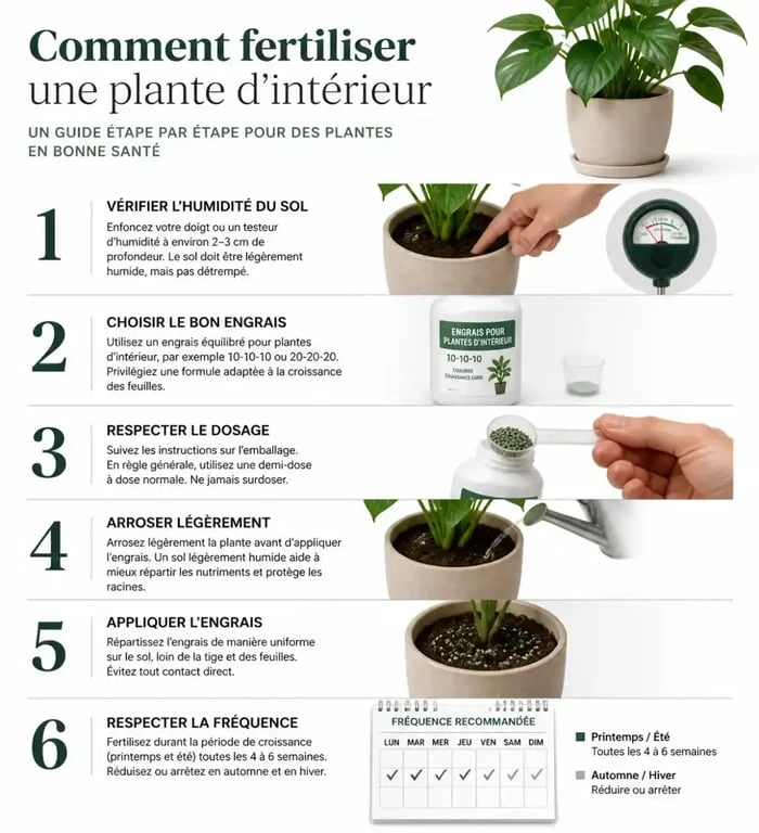 Guide visuel des étapes pour fertiliser une plante verte