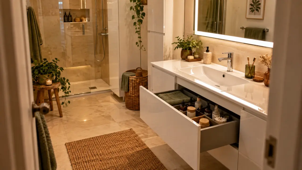Meuble de salle de bain blanc : vasque et rangement