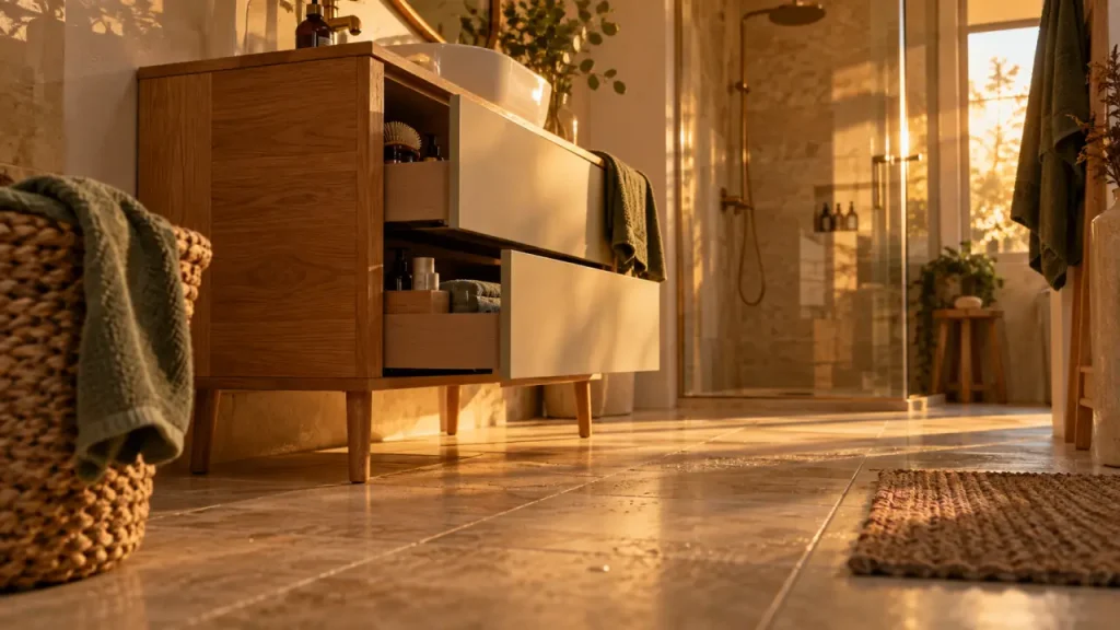 Meuble salle de bain sur pied : alléger une petite pièce sans perdre de rangement
