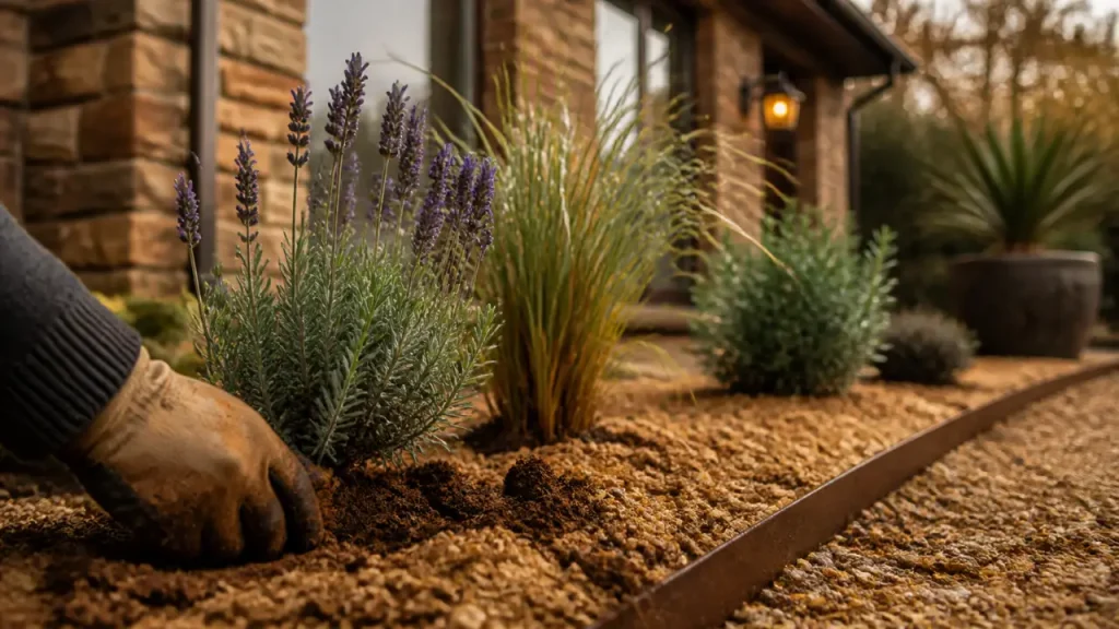 Parterre devant maison sans entretien : 20 cm de préparation et les plantes qui restent nettes toute l’année
