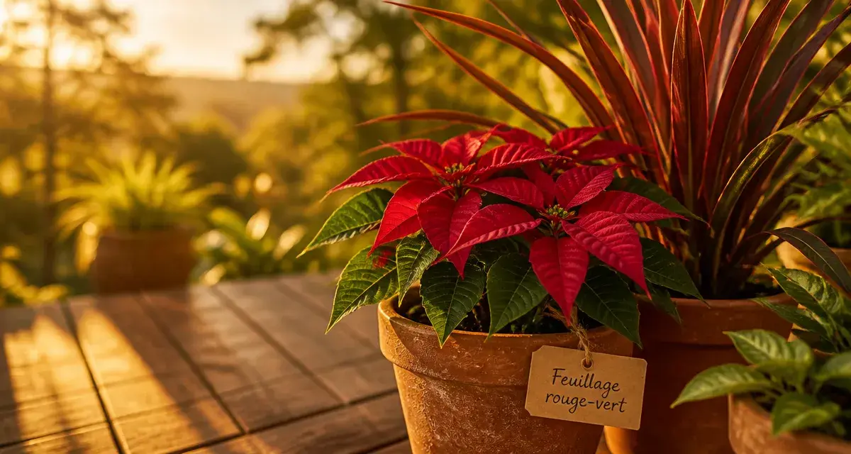 Plantes feuilles rouges et vertes en pot : feuillage rouge et vert
